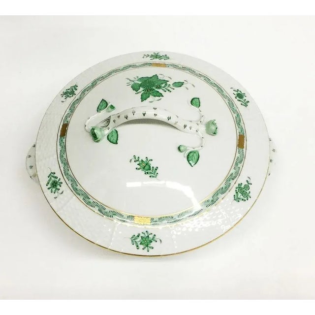 Herend porcelain "Chinese Bouquet Apponyi Green" tureen with handles Herend Hungary Porcelain with branche handles and lid...