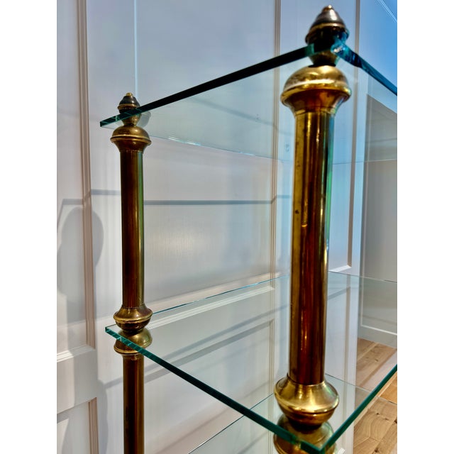 Mid-Century Brass Glass Étagère Bookcase Display For Sale - Image 10 of 17