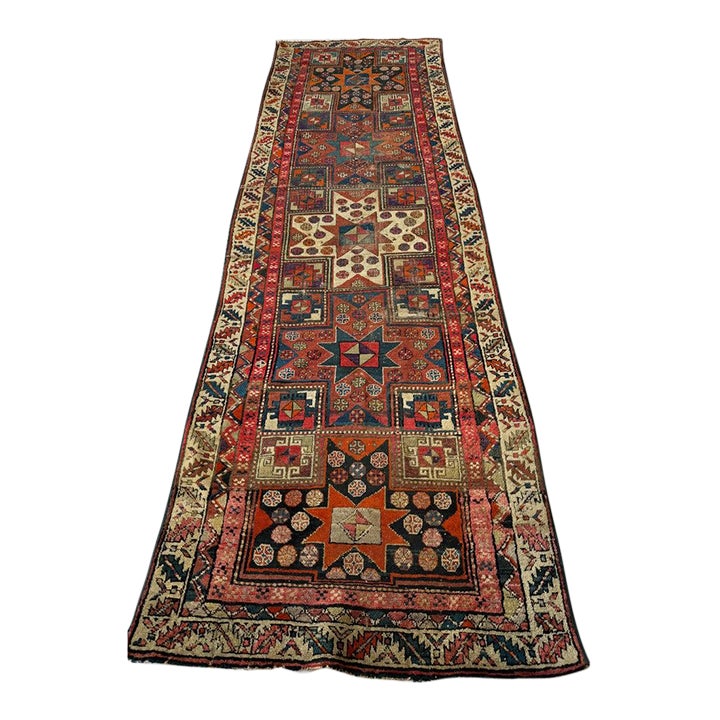 Star Kazak Antique Runner Rug 3.6 x 11 | Chairish