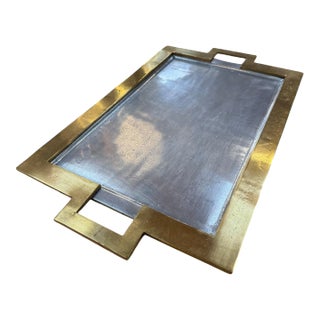1970s Italian Tray With Brass Frame and Metallic Finish For Sale