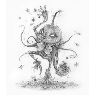 Jax, the Mischievous Pumpkin Lad by Timothy Von Rueden | Graphite on Mixed Medium Paper Illustration of a playful pumpkin character. For Sale