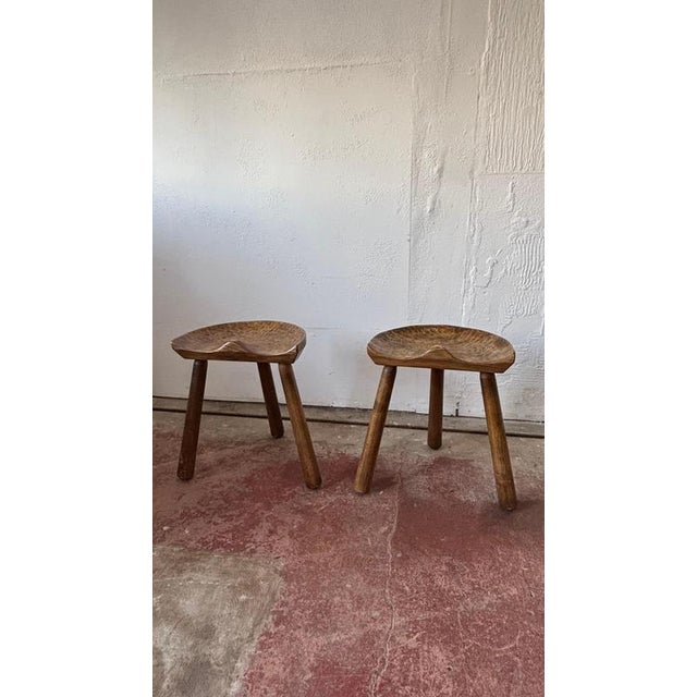 Brutalist French Brutalist Artisan 3-Legged Stools, 1990s, Set of 2 For Sale - Image 3 of 11