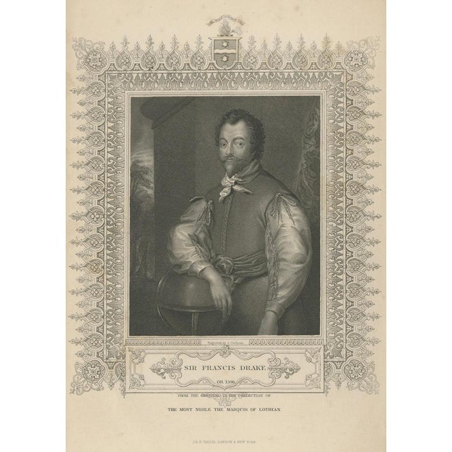 Antique Portrait of Sir Francis Drake Tallis, 1850 For Sale - Image 4 of 9