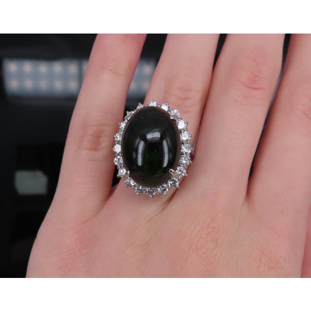 Late 20th Century Massive 26.18ct Green Tourmaline 1.83ct Diamond 18k White Gold Ring Size 4.75 For Sale - Image 13 of 18