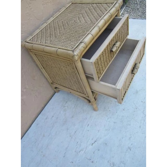Coastal Vintage Nightstand Wicker Rattan Tan Two Drawer For Sale - Image 3 of 10