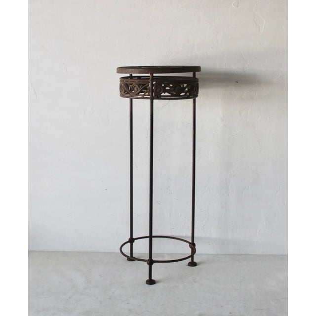 Traditional Cast Iron Ornate Cylindrical Plant Stand With Patina Vintage For Sale - Image 3 of 11