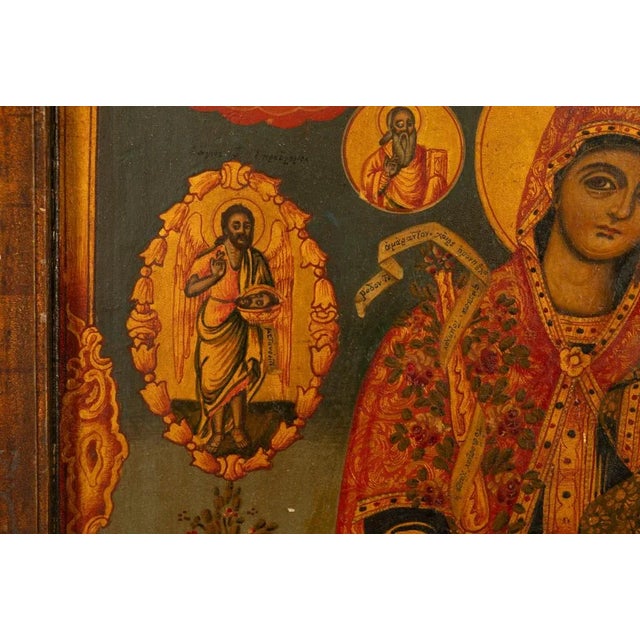 Antique 19th C Greek Orthodox Icon Virgin Mary & Jesus St. George & Dragon 1800 For Sale - Image 12 of 18