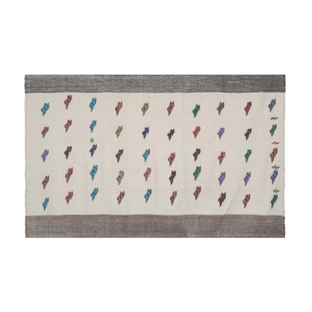 Vintage Aubusson Butterfly Pattern Kilim Rug 5'9" X 8'6" 69.3'' x 102.4'' / 176 x 260 cm Hand woven with high quality pure...