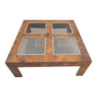 1978 Thomasville Burl Wood Coffee Table With Glass Panels For Sale