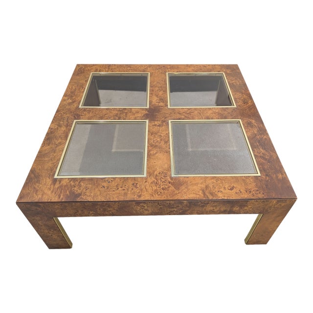 1978 Thomasville Burl Wood Coffee Table With Glass Panels For Sale