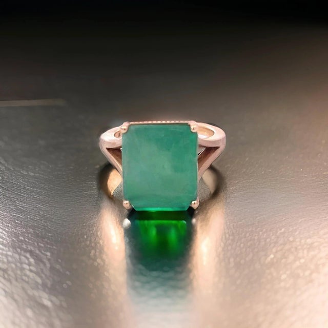 Natural Solitaire Emerald Ring 6.5 14k Yellow Gold 6.62 TCW Certified For Sale - Image 10 of 12