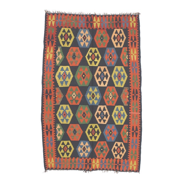 Fine Antique Caucasian Kilim Rug 5'3" X 8’4" For Sale