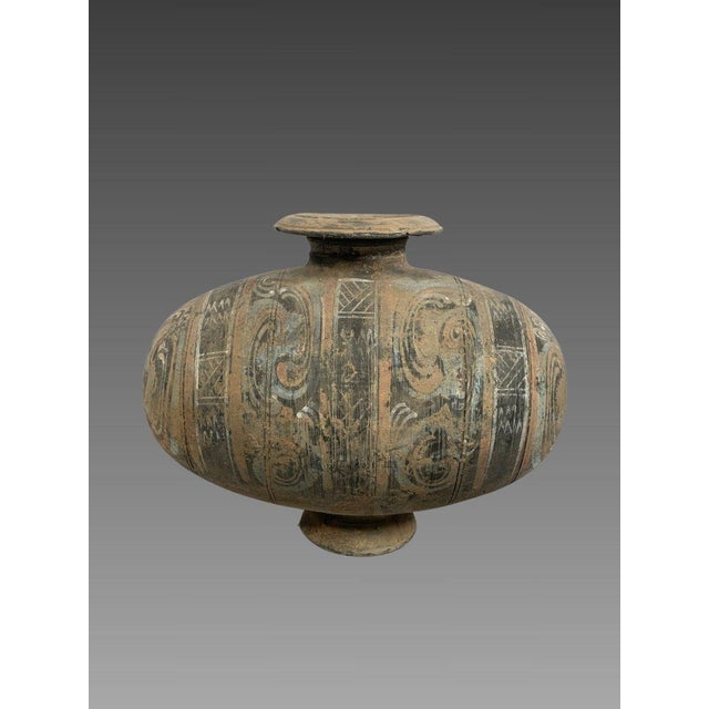Polychrome earthenware cocoon vase, Early Han Dynasty (206 BC - 220 AD). Ancient China For Sale