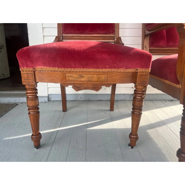 Late 19th Century Eastlake Tufted Velvet Chairs- Set of 2 For Sale - Image 6 of 12