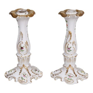 German Rococo Porcelain Candlestick Holders, a Pair For Sale