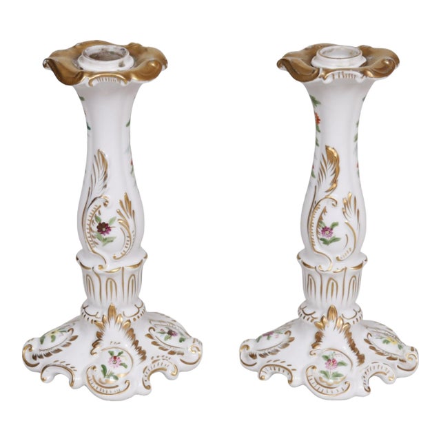 German Rococo Porcelain Candlestick Holders, a Pair For Sale