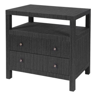 Nora 28 in. W Raffia 2 Drawer Nightstand with Top Open Shelf, Charcoal Raffia For Sale