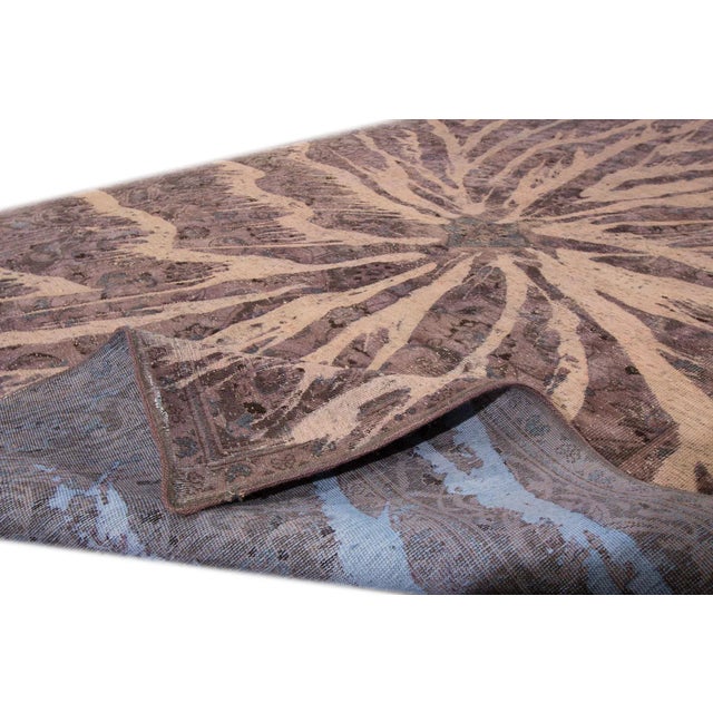 Abstract Vintage Persian Overdyed Handmade Brown Abstract Wool Rug For Sale - Image 3 of 7