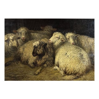 D. Van Lokhorst, Sheep in the Stable, 19th Century, Oil on Canvas For Sale