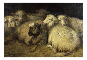D. Van Lokhorst, Sheep in the Stable, 19th Century, Oil on Canvas