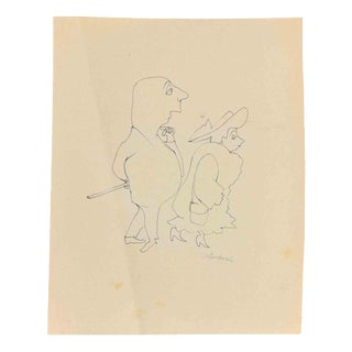 Mino Maccari, Madame et Monsieur, 1945, Pen on Paper For Sale