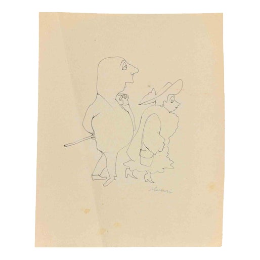 Mino Maccari, Madame et Monsieur, 1945, Pen on Paper For Sale