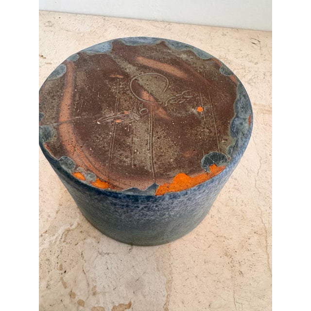 Vintage Seagrove Studio Pottery Bowl Planter, Organic Blue Green Glaze For Sale In West Palm - Image 6 of 9