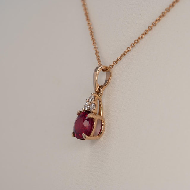 Madagascar Ruby Pendant With Natural Diamonds in Solid 14k Gold – Round 4.5mm For Sale In Columbus - Image 6 of 8