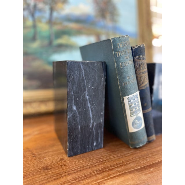 Vintage Black Likely Marble Bookends - Solid Rectangular Pair With White Veining, Mid-20th Century. For Sale - Image 4 of 8