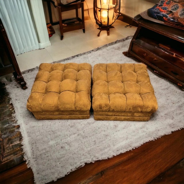 1960s Biscuit Trigger Carmel Ultra Suede Ottomans (Pair)(VINTAGE) For Sale In Los Angeles - Image 6 of 7