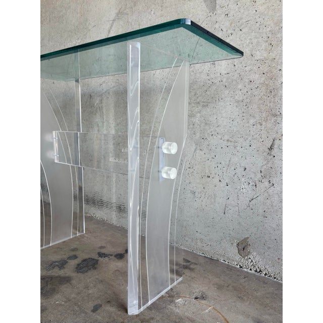 Mid 20th Century Vintage Mid-Century Lucite Console Table With Beveled Glass Top For Sale - Image 5 of 6