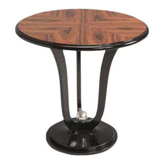Italian Book-Matched Veneer and Black Lacquer Pedestal Side Table For Sale