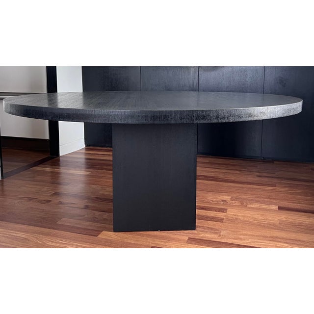Contemporary Armani Casa 63" Round Dining Table – Black Cerused Oak Pedestal – Italian Modern by Giorgio Armani For Sale - Image 3 of 6