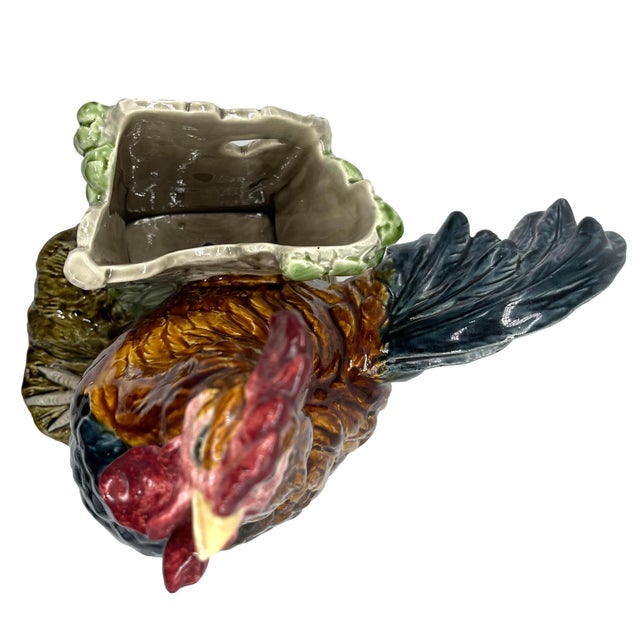 Ceramic Majolica Rooster Large Spill Vase Signed Louis Carrier-Belleuse, French, Ca 1890 For Sale - Image 7 of 13