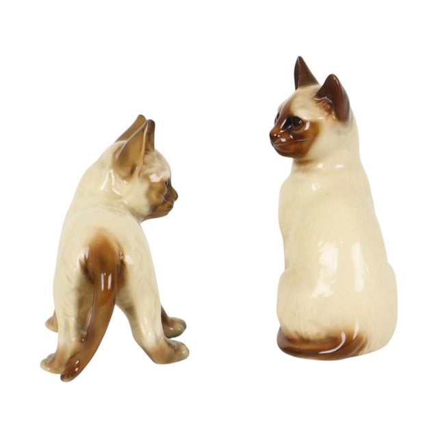 Siamese Cat Figurines in Glazed Ceramic, Japan, 1950s, Set of 2 For Sale - Image 3 of 14