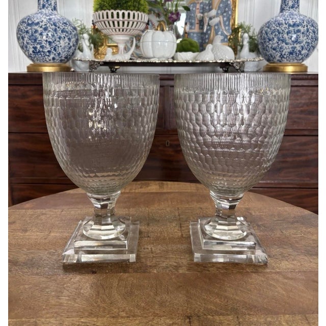 Absolutely beautiful pair of vintage apothecary urns in beautifully-molded glass. Suitable for such a wide array of uses....
