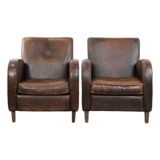 Vintage Sheepskin Armchairs in Dark Cognac, Set of 2 For Sale