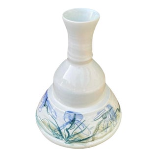 Vintage Signed Studio Pottery Bud Vase With Hand-Painted Floral Decoration For Sale