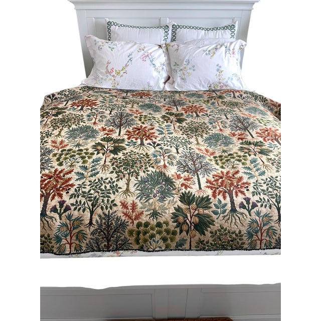 Mid 20th Century Vintage Botanical Tapestry Fabric Tan, Green, Rust. Reversible. 136”Wx59”L For Sale - Image 5 of 9