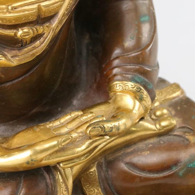 Ornamental & Decorative Materials Early 20th C. Nepalese 24k Gold Leaf Over Heavy Copper Meditating Shakyamuni Buddha For Sale - Image 7 of 9