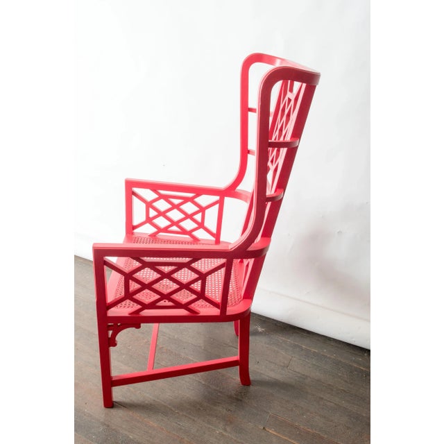 1960s Tall Chinese Chippendale Wingback Arm Chair For Sale - Image 5 of 8