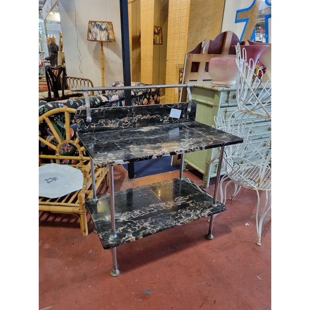 1950s Vintage Black Marble Bar Cart For Sale - Image 5 of 5