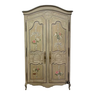 Vintage Henredon French Country Style Hand Painted Wardrobe For Sale