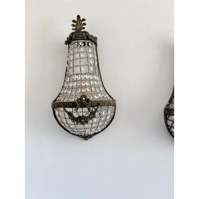 French Empire Style Basket Wall Sconces in Bronze and Crystal, 1920s, Set of 2 For Sale - Image 13 of 18