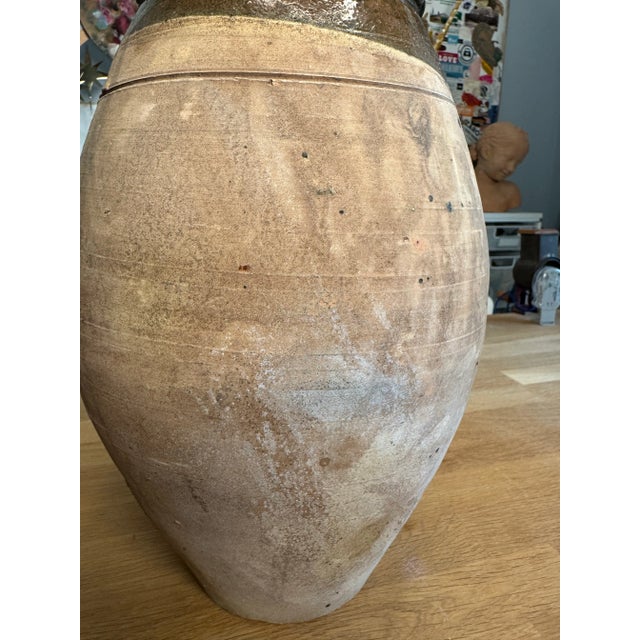 Vintage French Country Olive & Brown Glazed Terra-Cotta Pot For Sale - Image 9 of 11