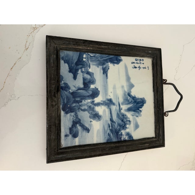 Chinese Antique Chinese Blue and White Porcelain Landscape Panels - Pair For Sale - Image 3 of 5