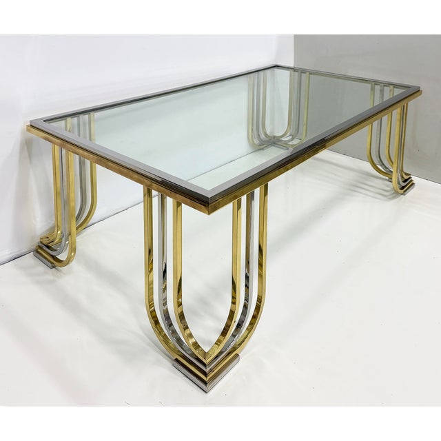 Mid-Century Modern Bianci Firenze 1970s Italian Brass and Chrome Coffee Table With Glass Top For Sale - Image 3 of 6