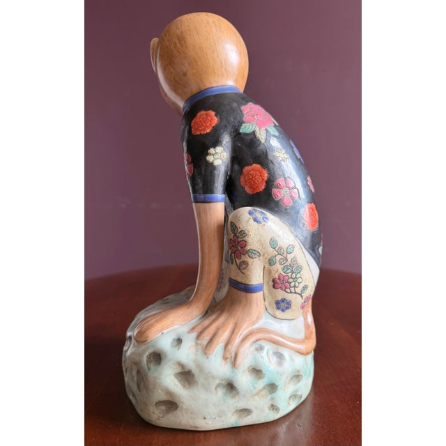 Traditional Chinese Vintage Porcelain Monkey Figurine Holding a Pear. Stamped on Bottom. For Sale - Image 3 of 7
