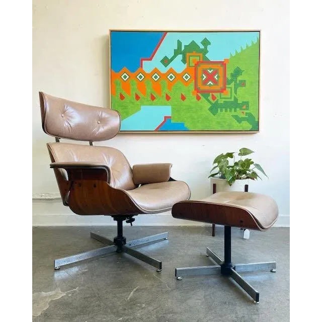 Vintage Leather Plycraft Lounger & Ottoman For Sale - Image 10 of 10