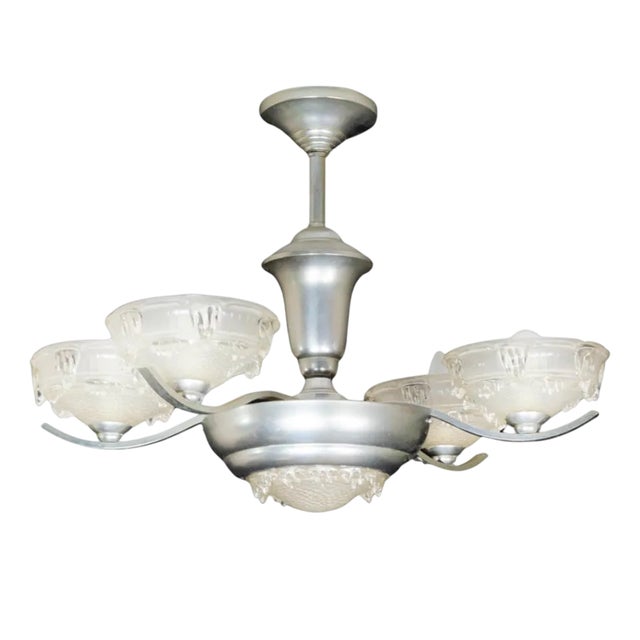 20th Century Art Deco Frosted Glass Chandelier, 1940s For Sale